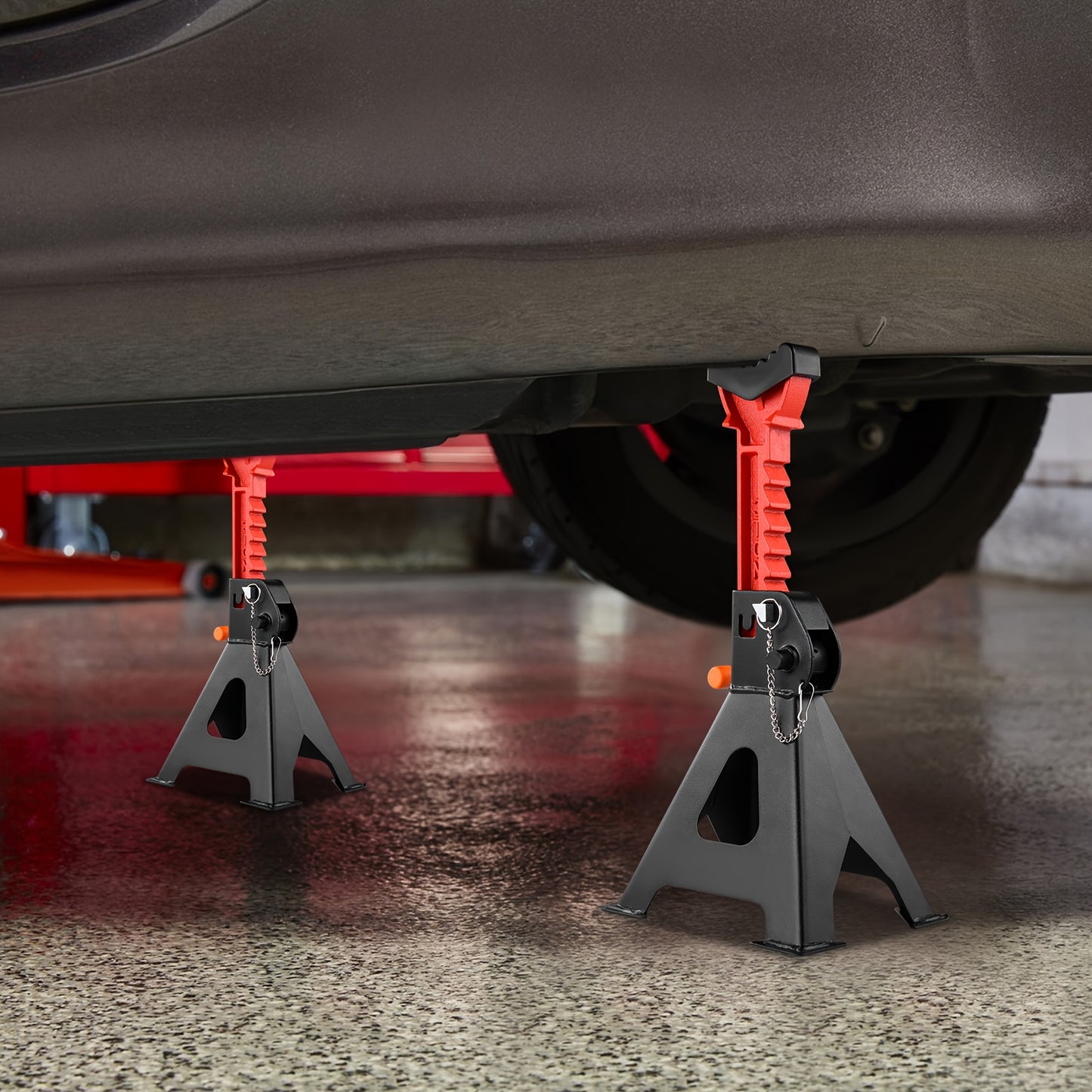1-Pair Heavy Duty 6-Ton (12,0.0 g) & 3-Ton (6,0.0 g) Capacity Steel Jack Stands with Interlocking Stability, Secure Latches & Rubber Caps - Alloy Steel Construction, A-Frame Design for Car Repair, Vehicle Maintenance, Garage,