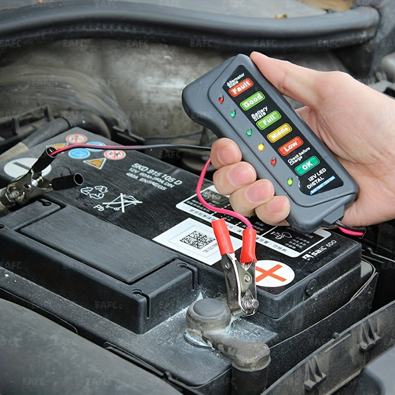 12V Car Motorcycle Battery Tester, Digital Alternator Tester 6 LED Lights Display Car Diagnostic Tool, Auto Battery Tester Auto Repair