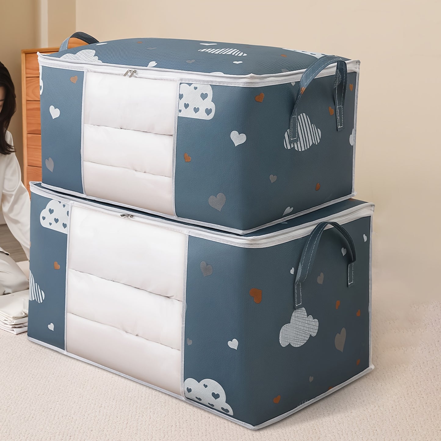 Large Capacity Clothes Storage Bag Organizer With Reinforced Handle, Suitable For Blankets, Bedding, Foldable With Sturdy Zipper, Clear Window Christmas, Halloween, Thanksgiving Gift Easter Gift
