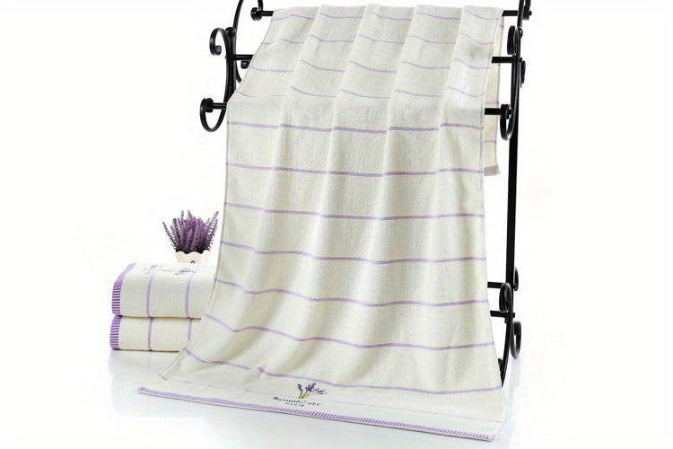3pcs Lavender Pattern Towels Set, Including Bath Towel 70.0*140.0cm, 2 Face Towels 34.01*73.99cm, Bathroom Comfortable Soft Fabric Towels, Bathroom Supplies