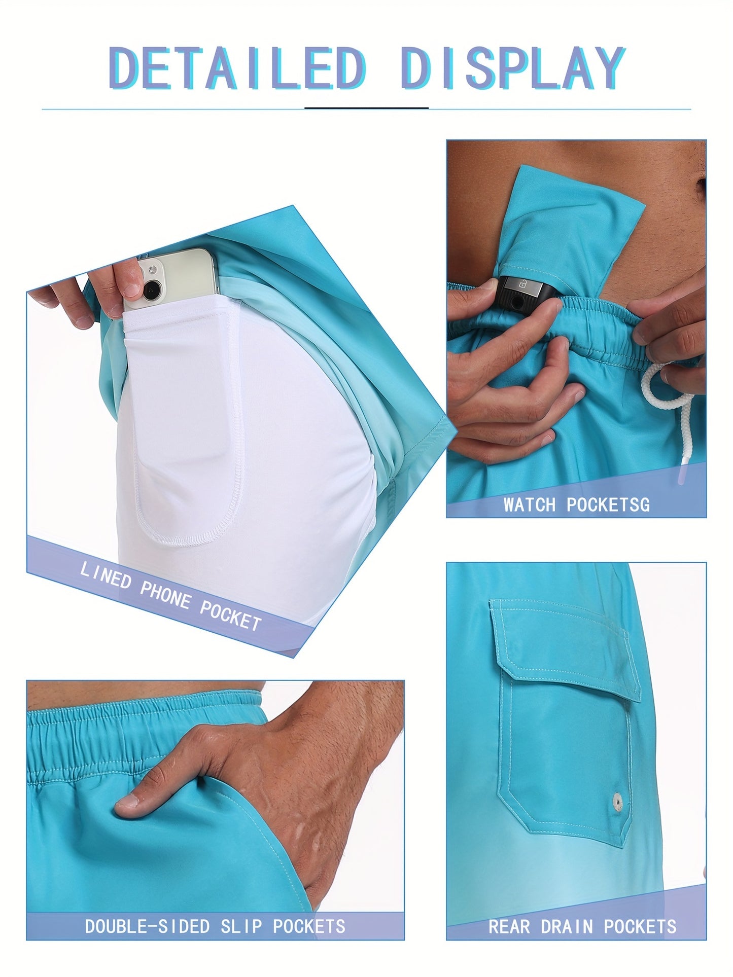Men's Quick-Dry Beach Shorts with Tropical Palm Tree & Palm Leaf Print - Breathable Stretch Fabric for Summer, Outdoor, Hiking, Swimming - Machine Washable Casual Athletic Shorts, Outdoor Activewear, Summer Shorts