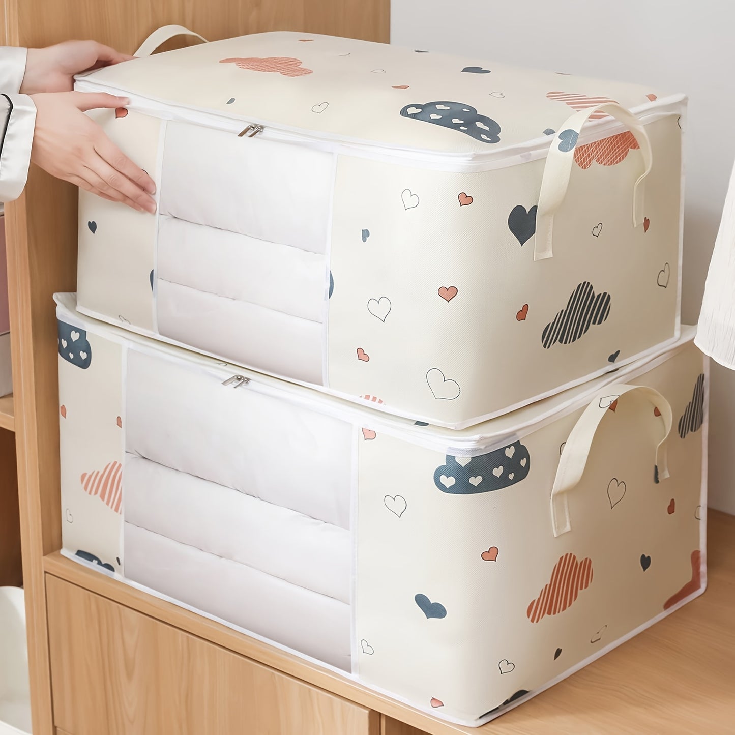 Large Capacity Clothes Storage Bag Organizer With Reinforced Handle, Suitable For Blankets, Bedding, Foldable With Sturdy Zipper, Clear Window Christmas, Halloween, Thanksgiving Gift Easter Gift