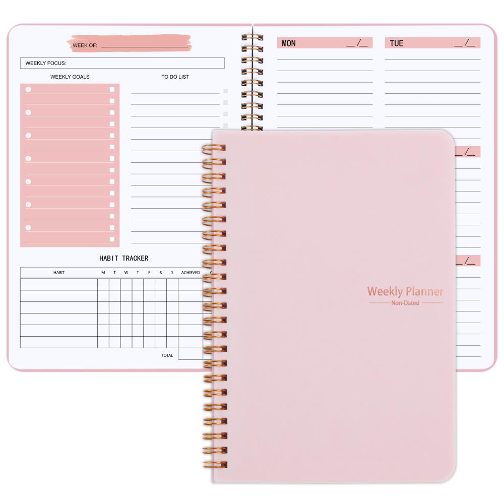 1pc Trees Spiral Undated A5 Daily Weekly Notebook Planner Agenda, Stationery Office School Supplies, Record Daily Plans To Achieve Future Goals, 21.08*13.97 Cm, 52 Sheets