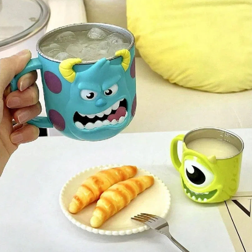 Monsters University Mike Wazowski 316 Stainless Steel Coffee Mug with Lid - 260ml, Blue Cartoon Design, Perfect for Work, School, Outdoor Activities, and Gifts, Work Mug | Playful Mug Style | Durable Coffee Cup, Coffee Bar Ac