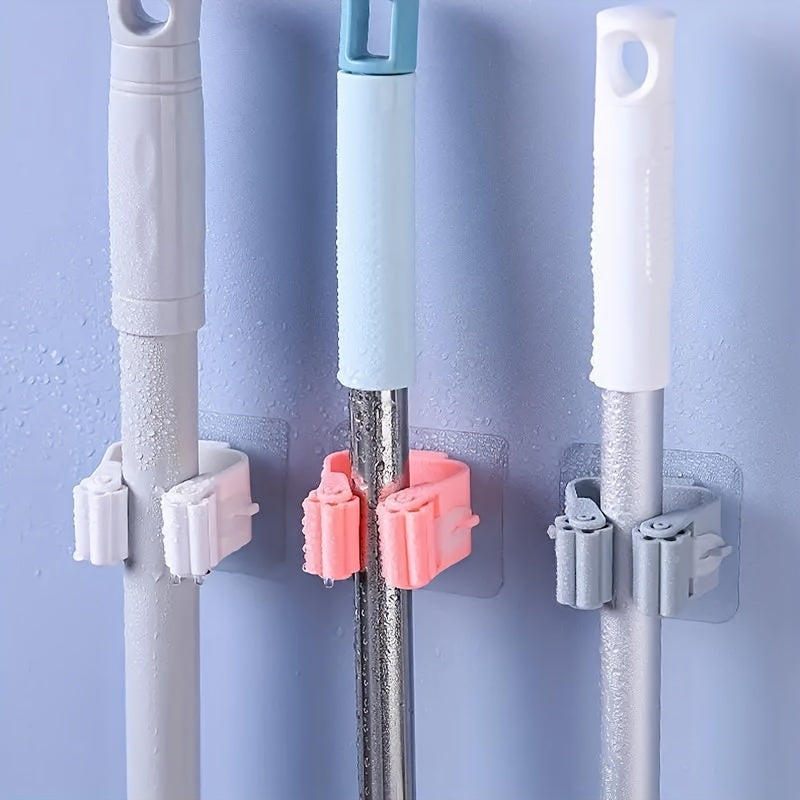 3pcs Mop Broom Holder Hook, Wall-mounted Broom Clip, Self-adhesive Mop Broom Rack, Detachable Waterproof And Non-slip Practical Hook, Suitable Storage And Organizer For Home, Bathroom, Kitchen, Garden And Garage