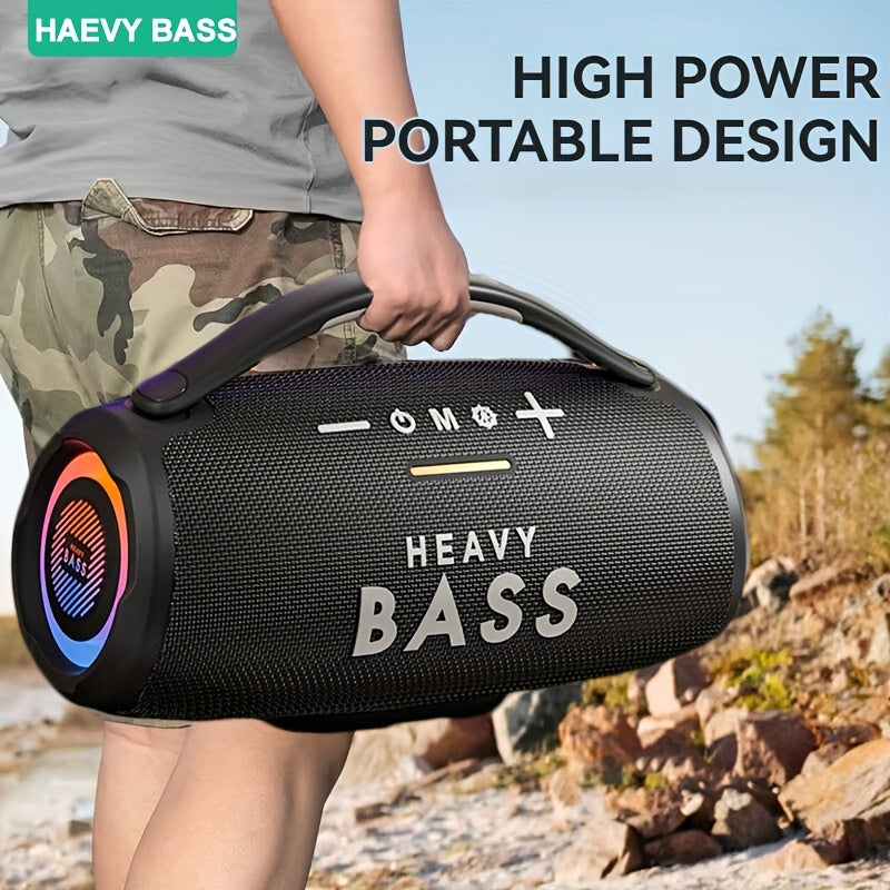 HEAVY BASS 30W Wireless Speaker with Subwoofer, USB-C Charging, Wireless, Built-in Mic, Portable PA System for Home Theater, Camping, Parties - Compatible with PC, Tablet, Smartphone, USB Drive - Ideal for DJs, Presentations,