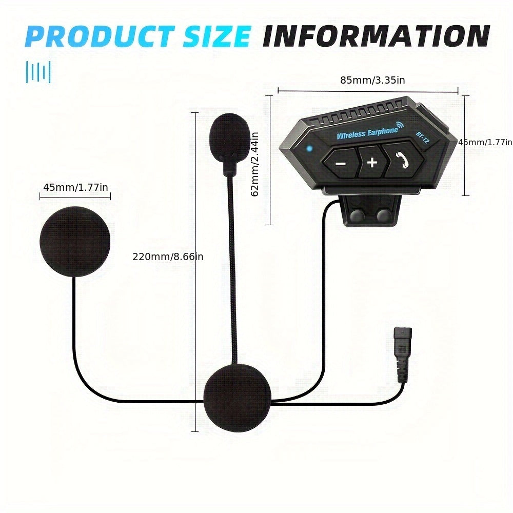 Wireless 12, Wireless Motorcycle Helmet Earphone Headset Hands-free Call Kit Stereo Music Player Speaker