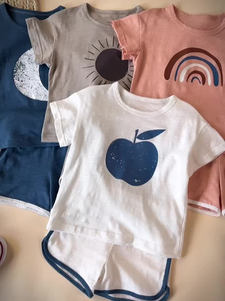 Toddler Kids Clothes Sets For Summer Rainbow Printed T-shirt And Short Pants 2pcs Girls Outdoor Clothing Suits Casual Style Children Cotton Tracksuits