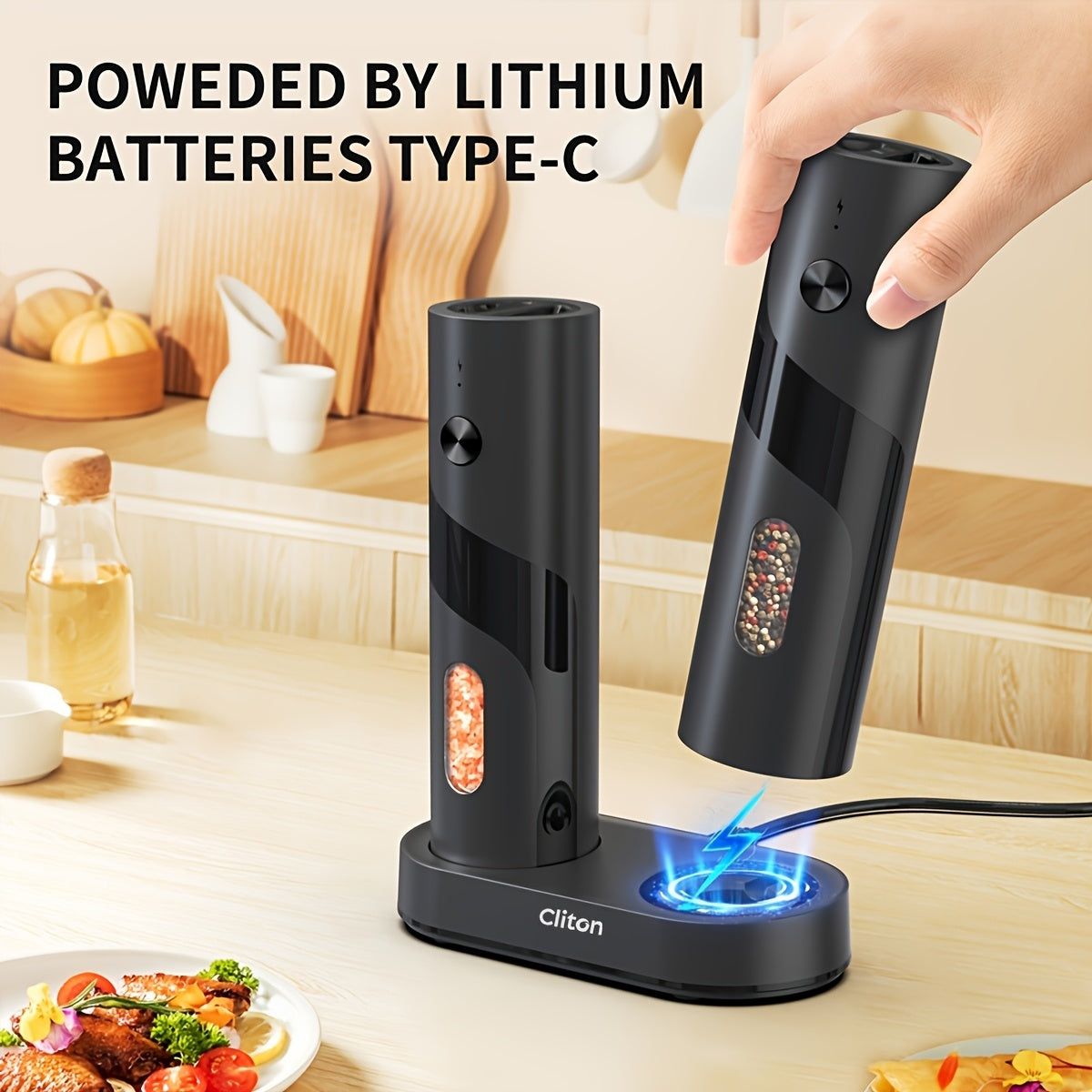 1pc or 2pcs Rechargeable Electric Salt & Pepper Grinder with LED Light - Automatic Salt & Pepper Mills, USB Charging, Adjustable Coarseness, 110ml Large Capacity, Ideal for Kitchen & Dining Use, Kitchen Spice Mill | Modern Ki