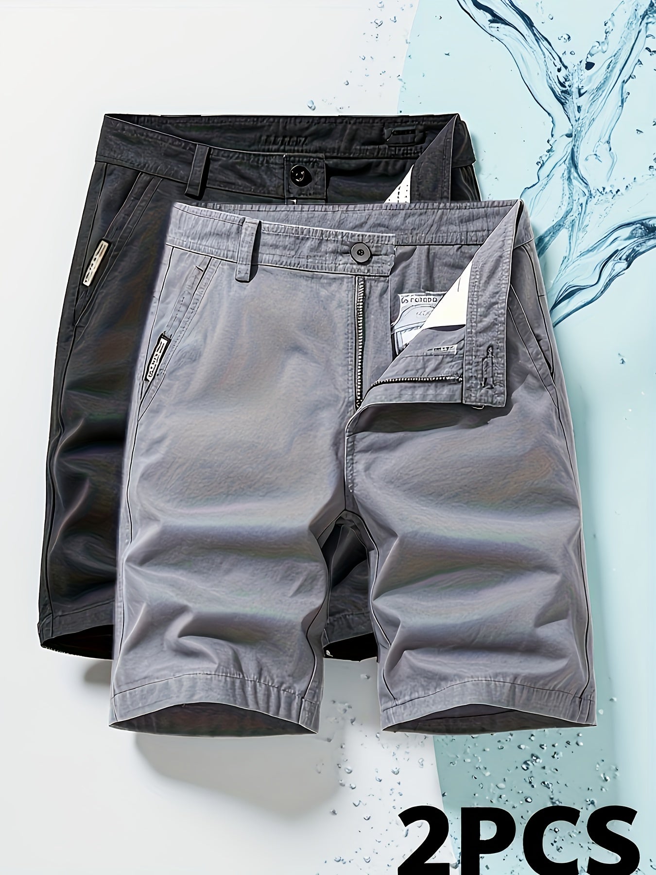Two-Piece Set, Men's Solid Color Outdoor Casual Comfortable Breathable Multi-Pocket Cargo Shorts