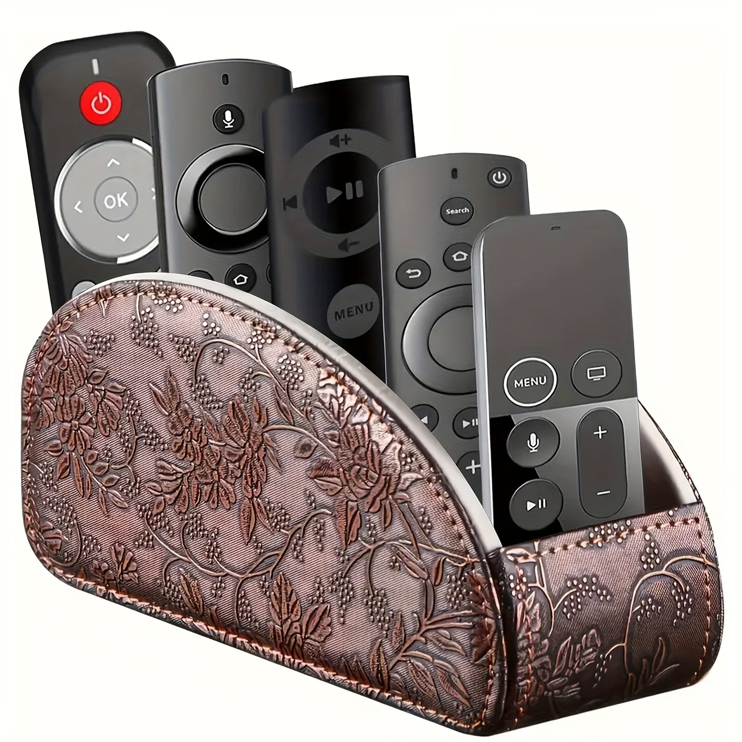 MILITWO 5-Compartment Faux Leather Remote Control Holder - Versatile Desktop Organizer for Appliance Controllers, Brushes, Eyeglasses & Office Supplies - Compact Storage Box with Pen Holder, Ideal for Home & Office Desk Organ