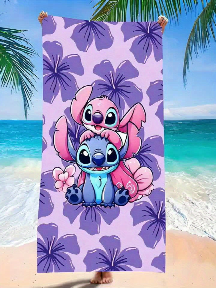 1pc Stitch Beach Towel - Soft Microfiber, Quick-Dry, Vibrant Purple & Pink Floral Design, Perfect for Yoga, Travel, Swimming, Fitness, Camping - Ideal St. Patrick'S Day Gift, Beach Accessories | Playful Design | Quick Dry Tow