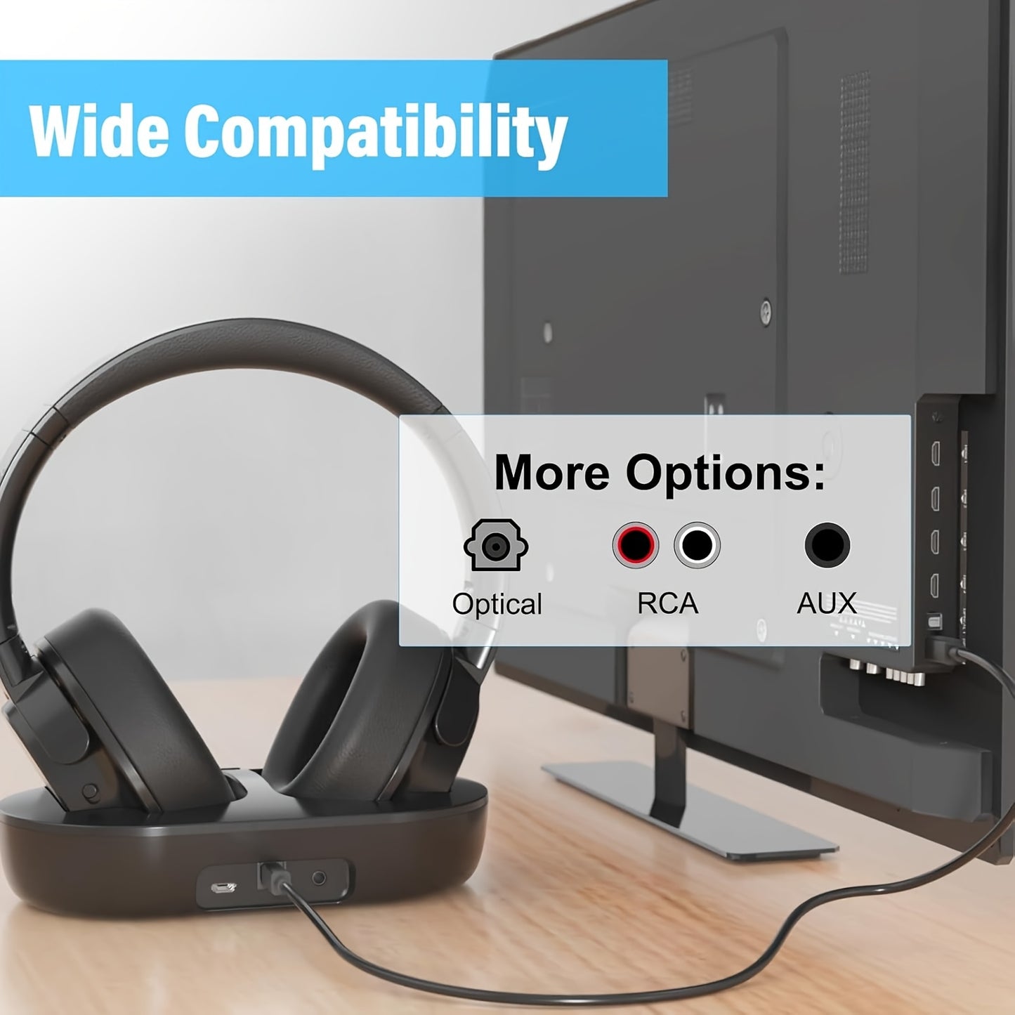 YUANJ 2025 Wireless Over-Ear TV Headphones Wireless, 28H Playtime, Plug & Play, -C, No Delay, Noise-Free Sound for PC/Laptop/Tablet/Smartphone, Headset with Voice for Movies/Video Calls (Compatible with Smart TVs), Noise Canc