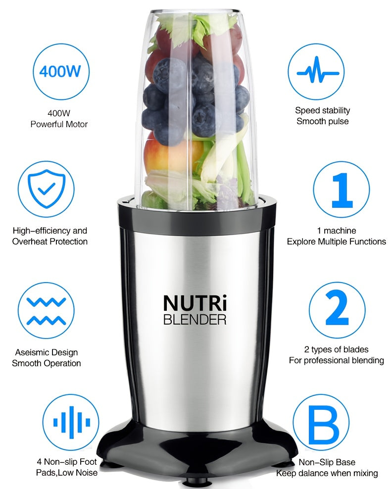 Smoothie Blender, Milkshake And Smoothie Blender, 15pcs Kitchen Personal Blender And Grinder Combo, Single Blender for Making Juice, Baby Food And Nutritional Recipes with Clean Brush