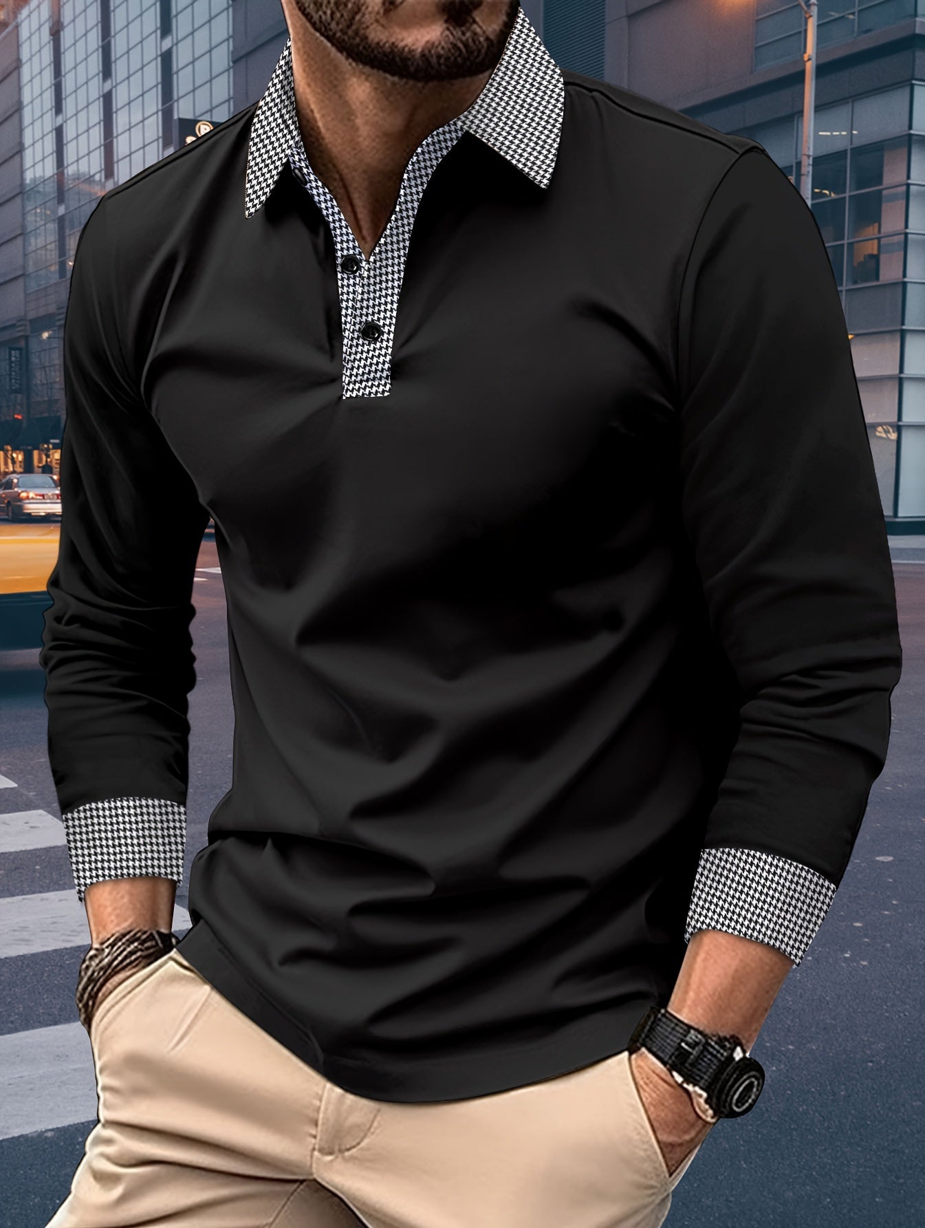 Men's Casual V-Neck Long Sleeve Rugby Shirt For Spring Autumn, Men's Clothing