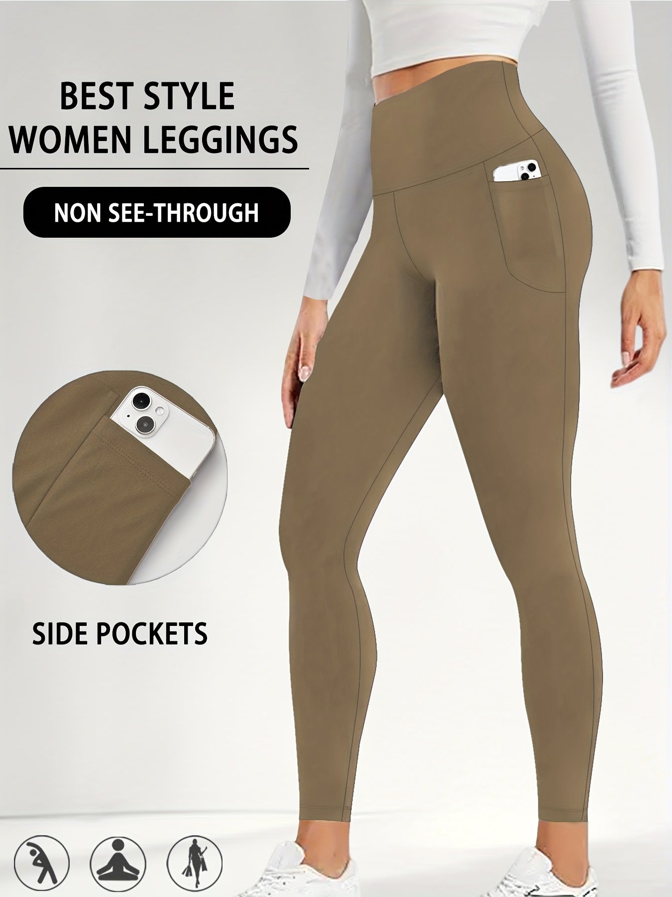Women's High Waisted Super Soft Yoga Leggings with Pockets - Tummy Control, Stretchy Workout & Running Pants, Light Pink, Machine Washable, All-Season Comfort