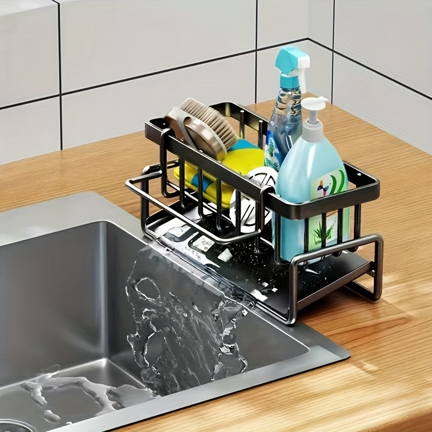 1pc Kitchen Sponge Drain Basket For Sink, Toilet Storage Rack, Kitchen Faucet Sponge Holder, Detachable Hanging Faucet Drain Rack For Sponge, Brush, Towel, Hand Sanitizer, Automatically Draining, Bathroom And Kitchen Supplies