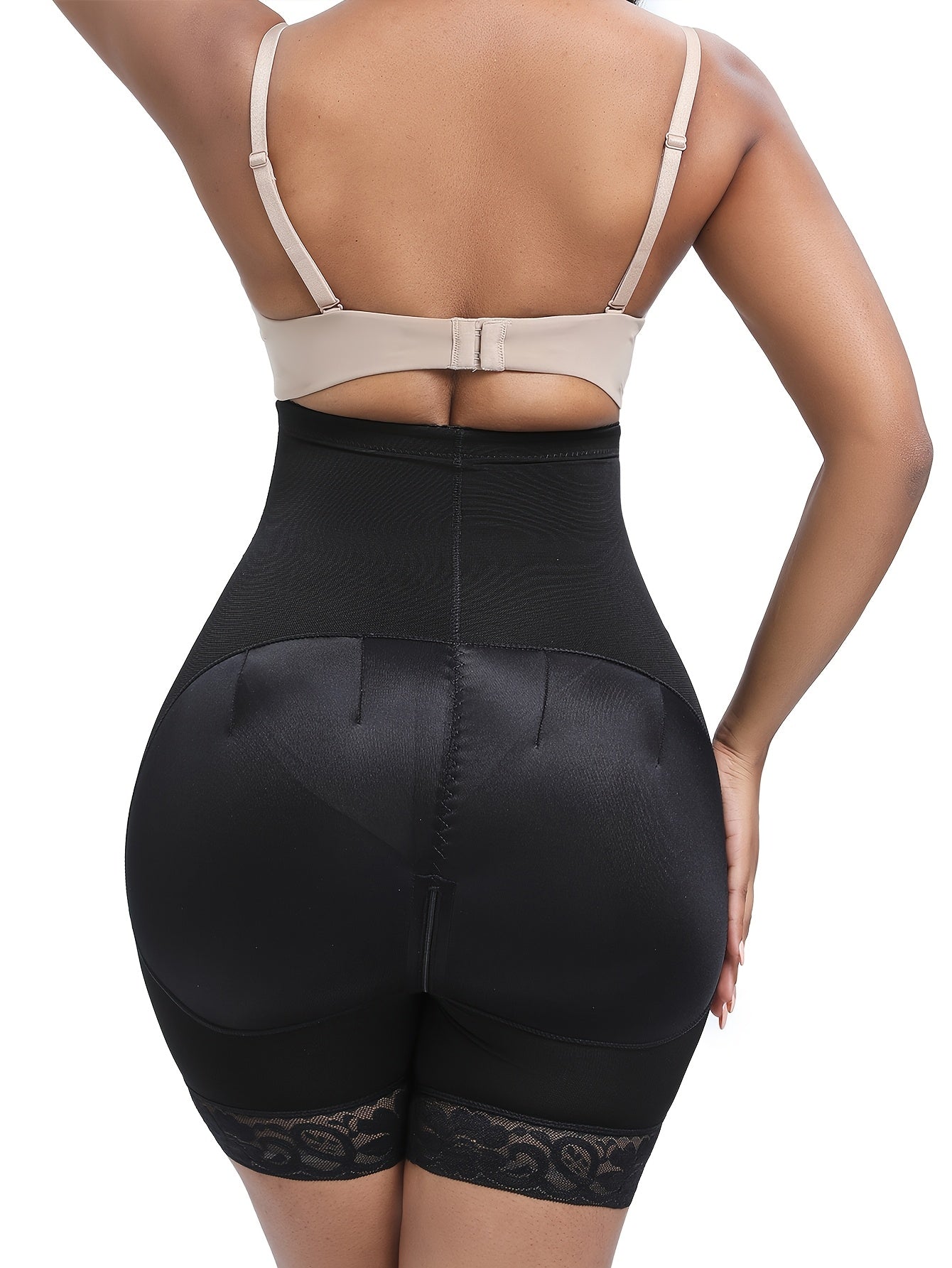 Women'S Double-Layer Compression Waist Trainer with Zipper - High Support, Shape-Fitting Workout Belt & Shorts, Black with Lace Detail, 1pc, Shape Fitting Belt|Zippered Waistband|Compression Support, Waist Trainer