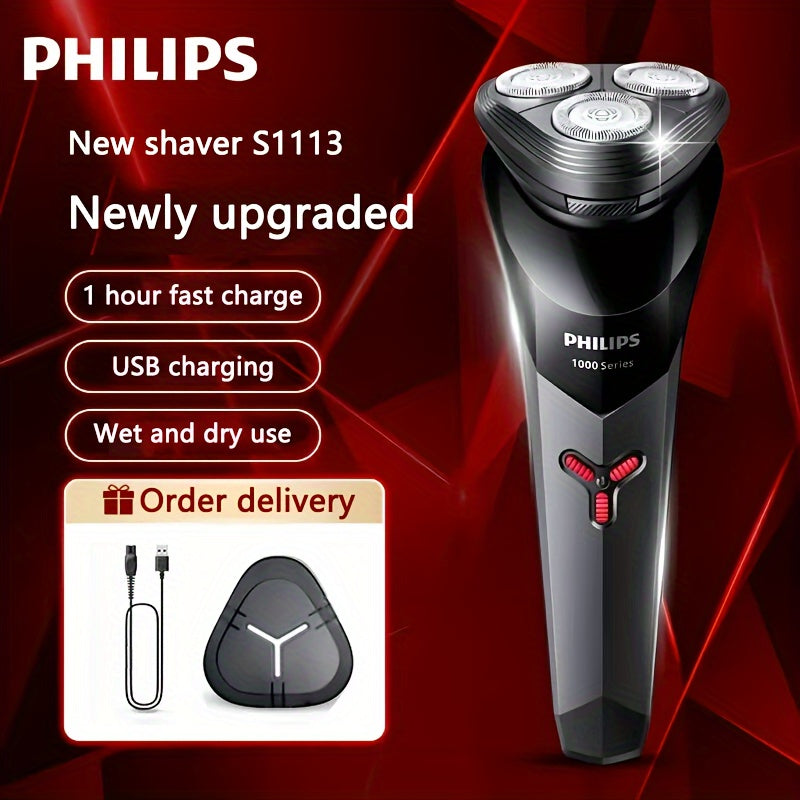 Philips 's Electric Shaver Series 1000 (S1113) - Wet/Dry IPX7 Waterproof, 30-45 Min Runtime, USB- Shaver with 1-Hour Charge, 3D Floating Blade & ContourFlex System, One-Touch Clean,