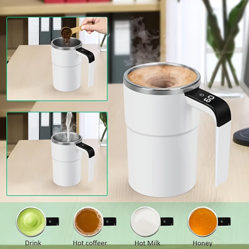Smart USB-Powered Self-Stirring Coffee Mug with Temperature Display - Stainless Steel, Portable & Easy to Clean - Perfect for Home, Office, Travel & Car Use
