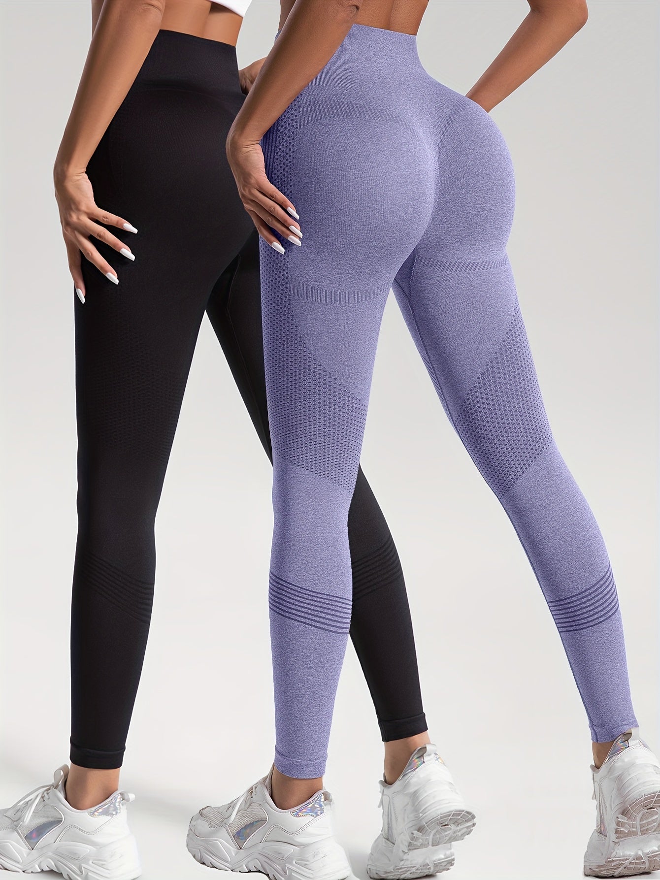 2pcs Solid Color High-Stretch Fitness Yoga Sports Leggings, Soft Breathable Yoga Tight Pants, Women's Activewear