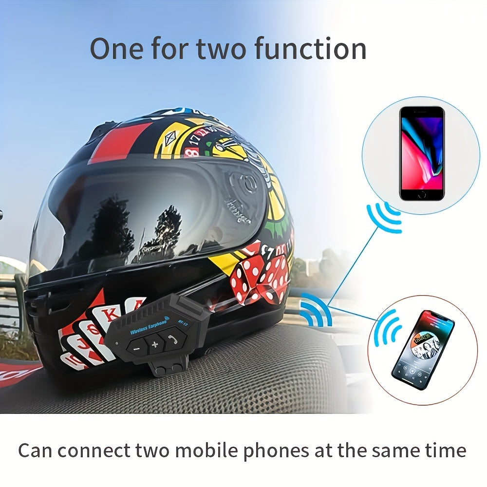 Wireless 12, Wireless Motorcycle Helmet Earphone Headset Hands-free Call Kit Stereo Music Player Speaker