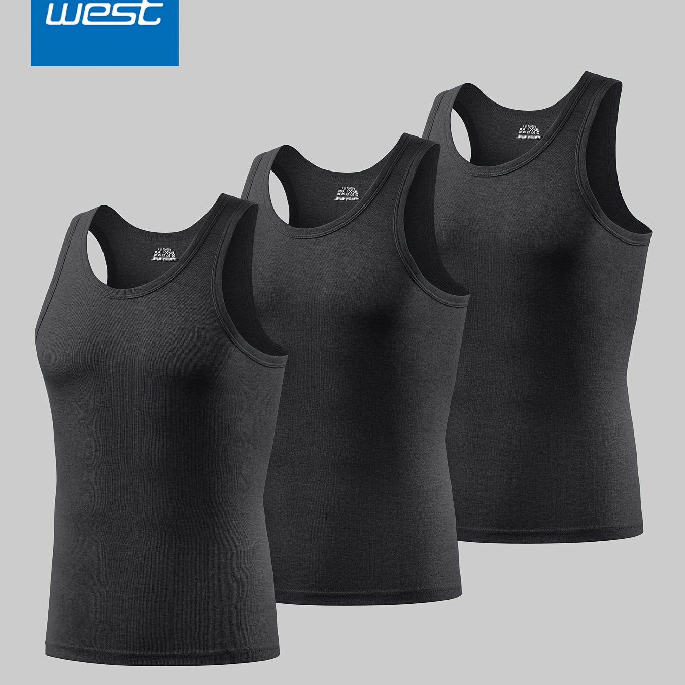 JEANSWEST Men's Vest 3-Pack, Pure Cotton Fashion Simple Solid Color Slim-Fit Tank Top