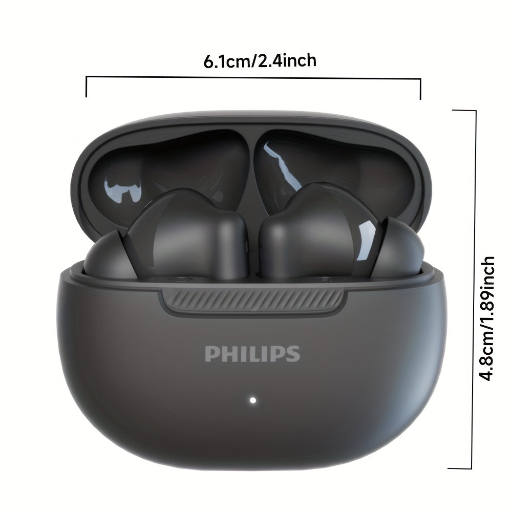 PHILIPS Wireless Black Eapphones Eurbuds Super endurance Headphones, Smooth curve border, Sophisticated and trendy, 320mAh Charging case TAT2020
