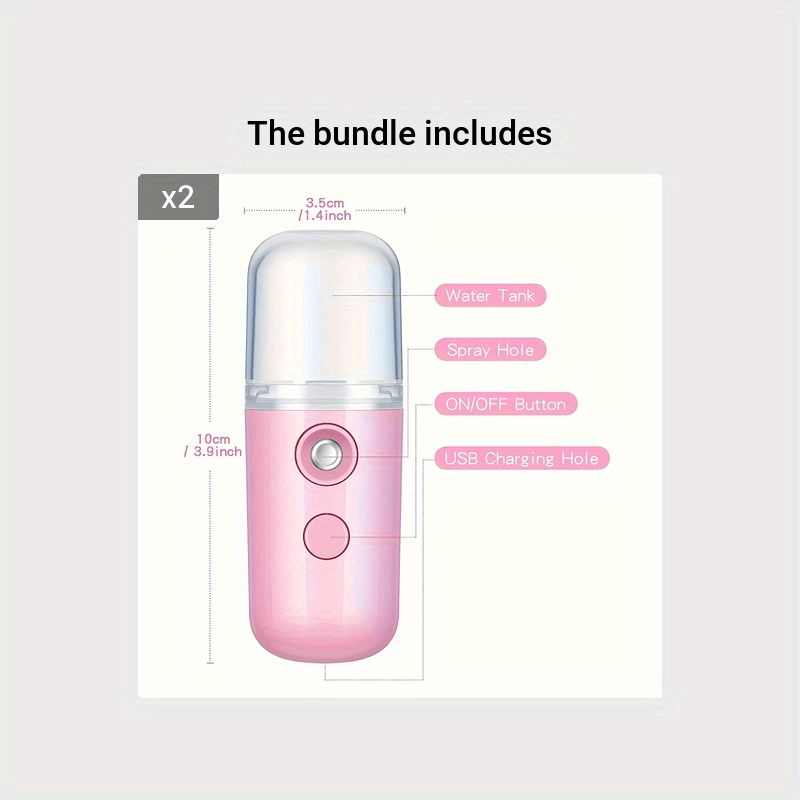 Cloud Prime Portable Mini USB Rechargeable Mist 30ml - Long-Lasting Battery, Formaldehyde-Free, 3 Colors (White/Pink/Red) with Ergonomic Design for Face & Body Hydration, Travel-Friendly Skincare Tool, Sleek Cylindrical Desig