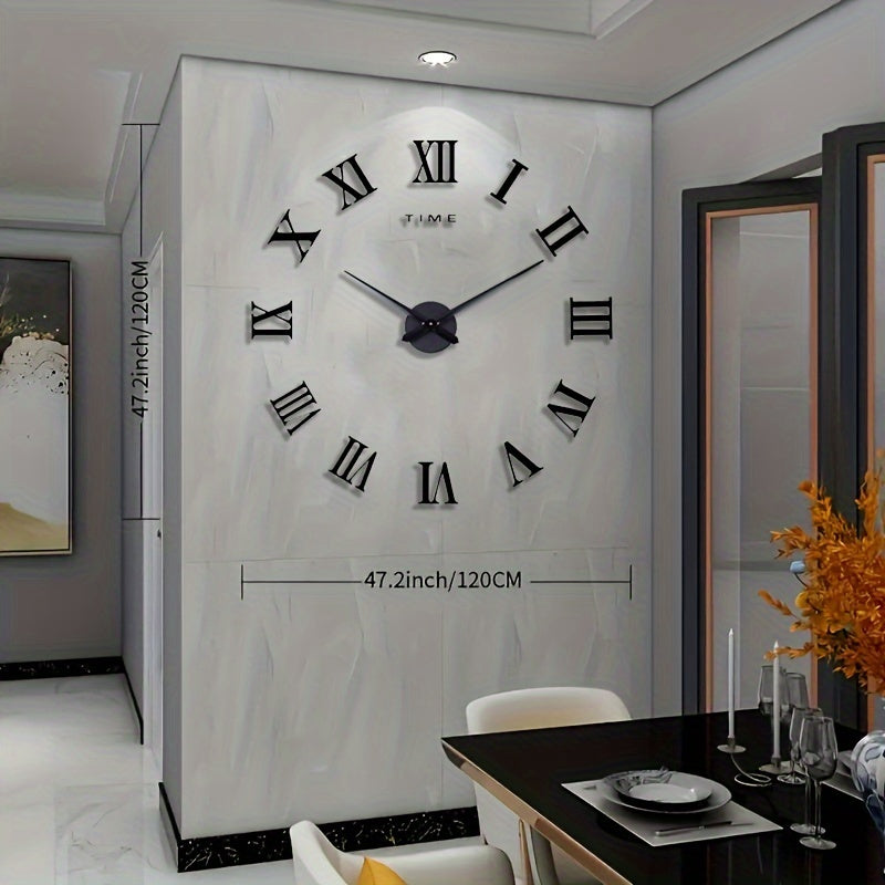 1pc Large DIY Wall Clock Kit, 3D Modern Frameless Wall Clock With Mirror Number Stickers For Home Living Room Bedroom Office Decor, Halloween Room Decor, Xmas Home Decor