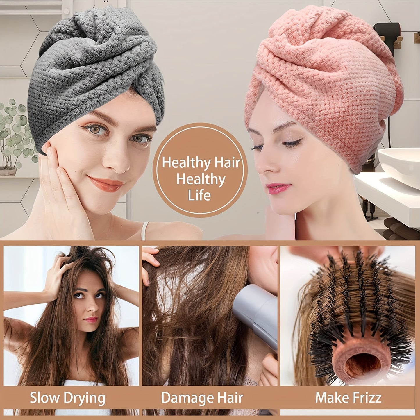 Microfiber Hair Towel Wrap 1 PCS - Soft and Fluffy Waffle Weave, Fast Drying Hair Cap with Button, Knit Fabric, Suitable for Bathroom - Contemporary Polyester Space-Themed Towel for Women, Highly Absorbent