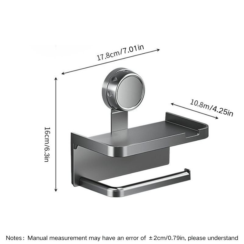 1pc Household Toilet Paper Holder with Storage Box, Suction Cup Wall-Mounted Bathroom Tissue Rack – No Drilling Required. Includes Phone Stand for Convenient Use in the Home or Shower Room, Toilet Tissue Holder for Bathroom