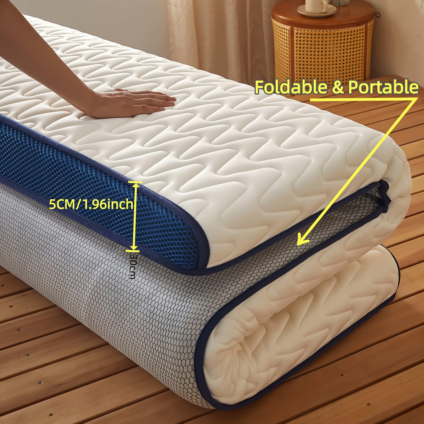 1pc 5cm Memory Foam Mattress Topper - High-Density Support, Slow Rebound Pressure Relief, Ultra-Soft Quilted Surface & Breathable Mesh Design, Foldable Portable Bed Pad, All-Season Comfortable Bedding for Bedroom, Dorm & Gues