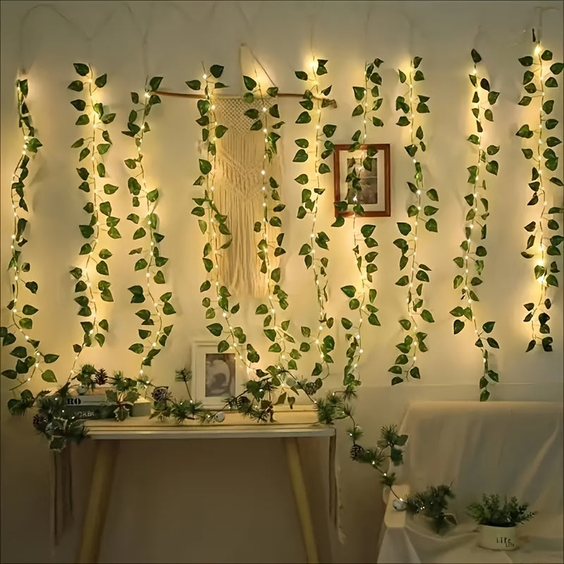 2m/6.56ft 20 LED Green Leaf String Lights Garden Lights, New Year Decorations String Lights, Wedding Thanksgiving Christmas Decoration String Lights (Batteries Not Included)