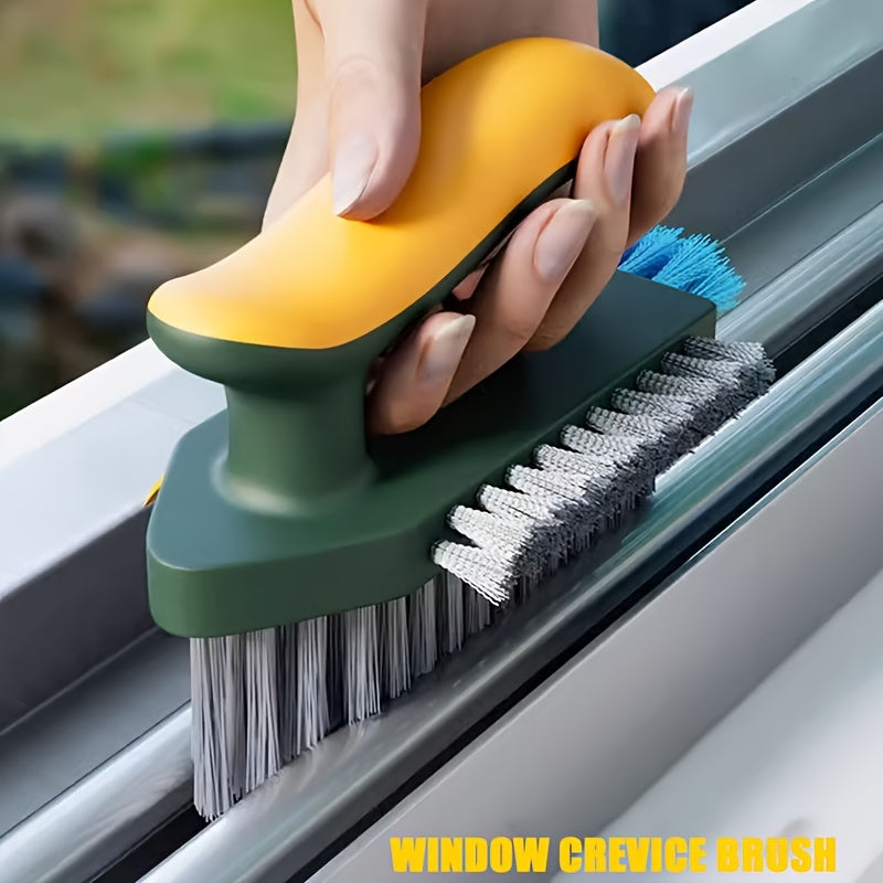 1pc 3-in-1 Gap and Floor Cleaning Brush - Durable Plastic Material, Portatile Design for Bathroom, Kitchen & Living Room Use with Glass Scraper Triple-Sided Grooved Head Multi-Purpose Commercial Tool, Bathroom Cleaning Suppli