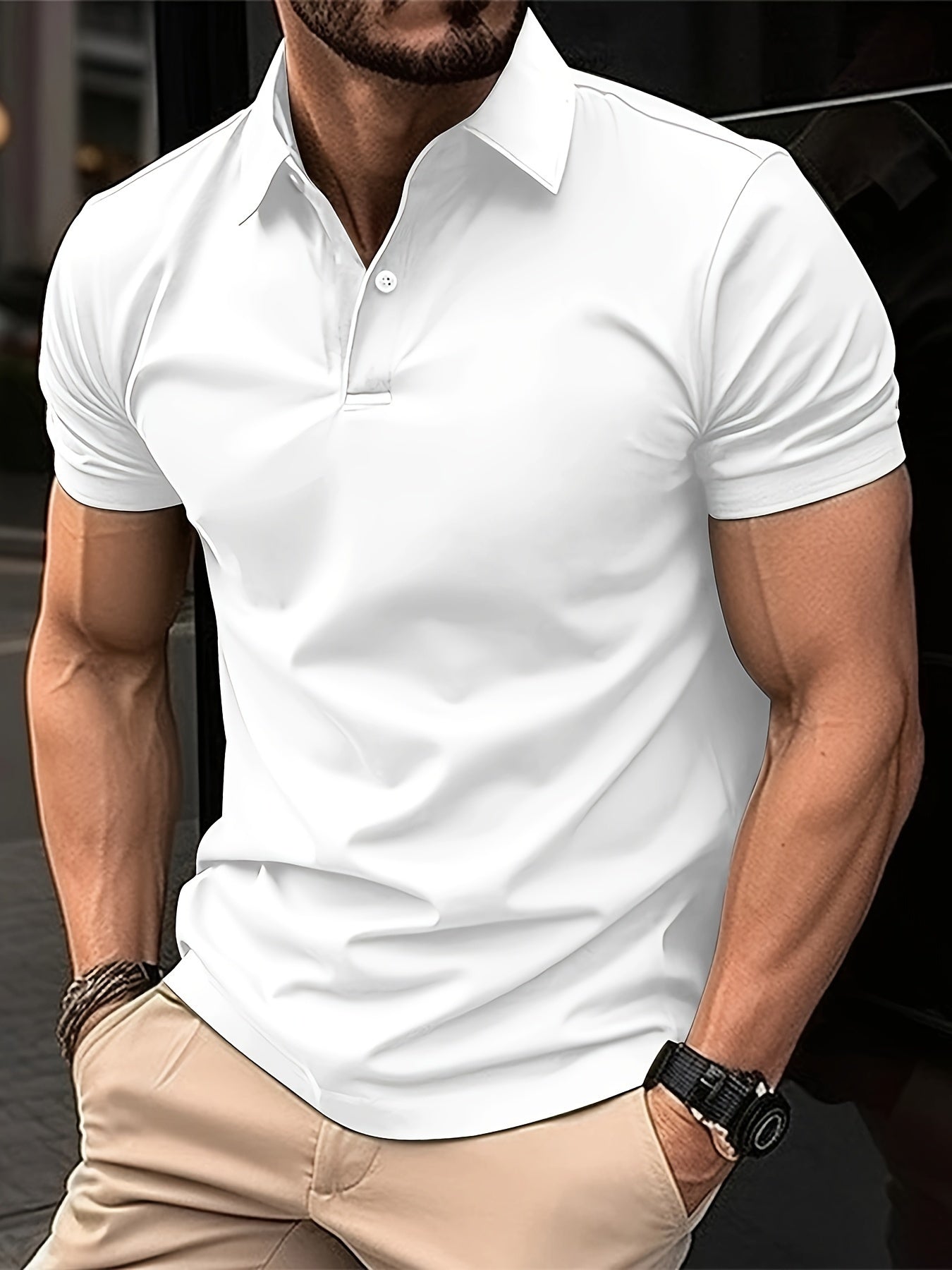 Solid Color Men's Lightweight Short Sleeve Lapel Shirt For Summer Sports