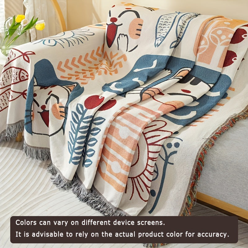 1pc Scandinavian Style All-Season Sofa Covers Cotton Blend Sofa Throw Covers Universal Featuring Botanical, Non-slip Sofa Cushion, And Majestic Cat Patterns Sofa Cover, Outdoor Picnic Mat, Outdoor Blanket, Tapestry, Tableclot
