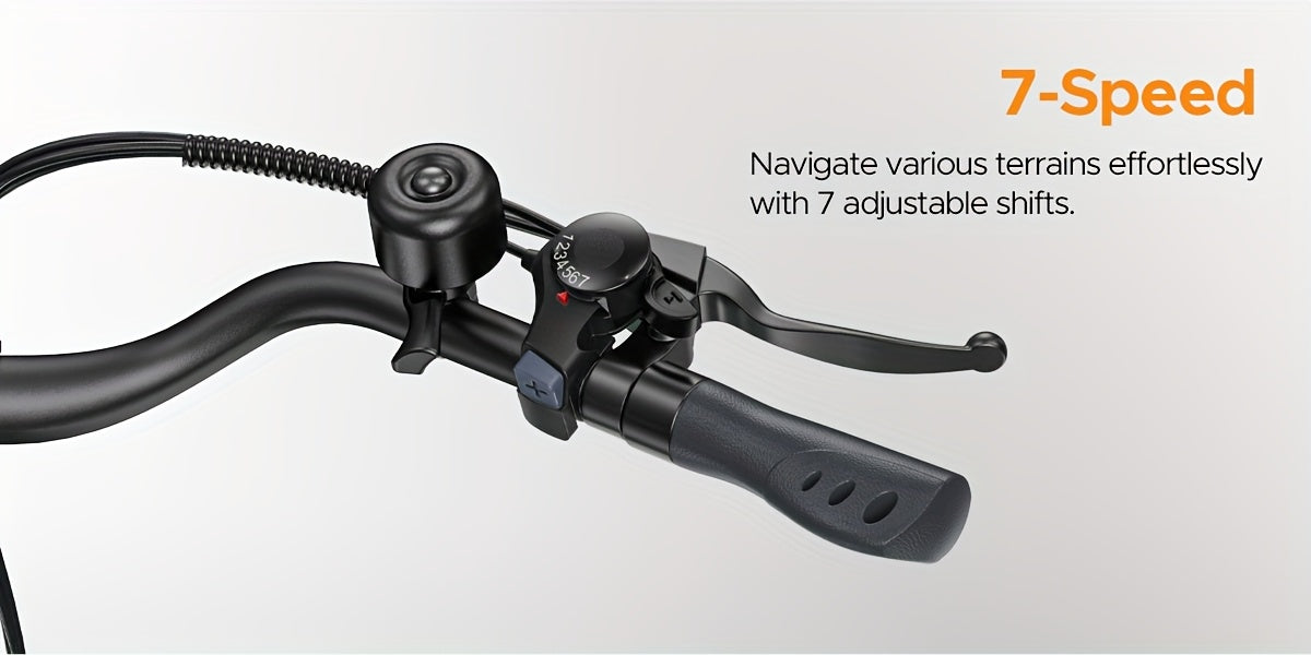 MileCity1 Step-Thru Electric Bike - Heavy-Duty Adult e-Bike with 250W Motor, 120KM Long Range, Front Suspension, 7-Speed Gears, LED Display, 66.04cm x 4.95cm All-Terrain Tires, Dual Brake System - Fast-Charging, for City Comm