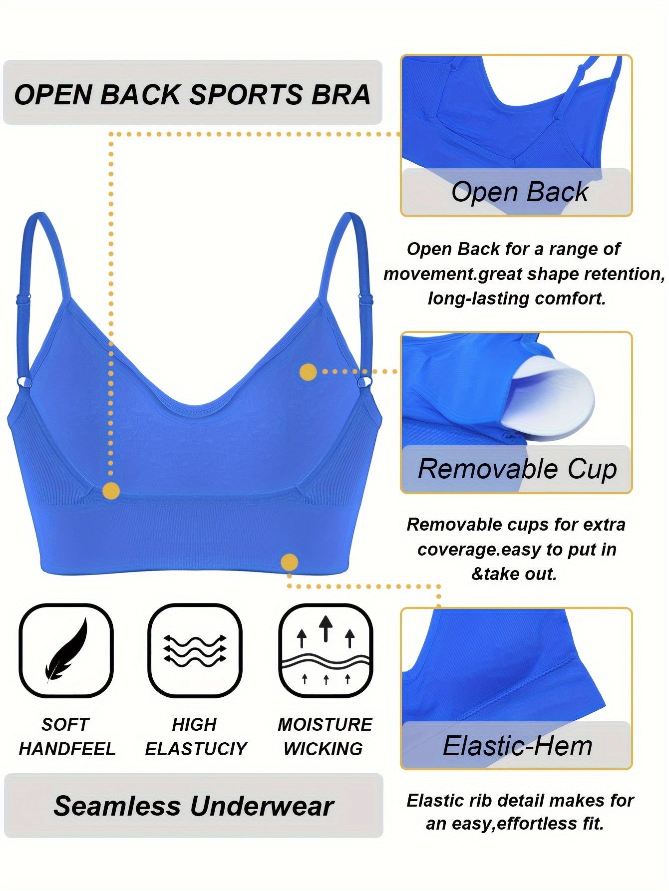 Solid Ribbed Sports Bra, Comfy & Breathable Workout Fitness Intimates Bra, Women's Lingerie & Underwear
