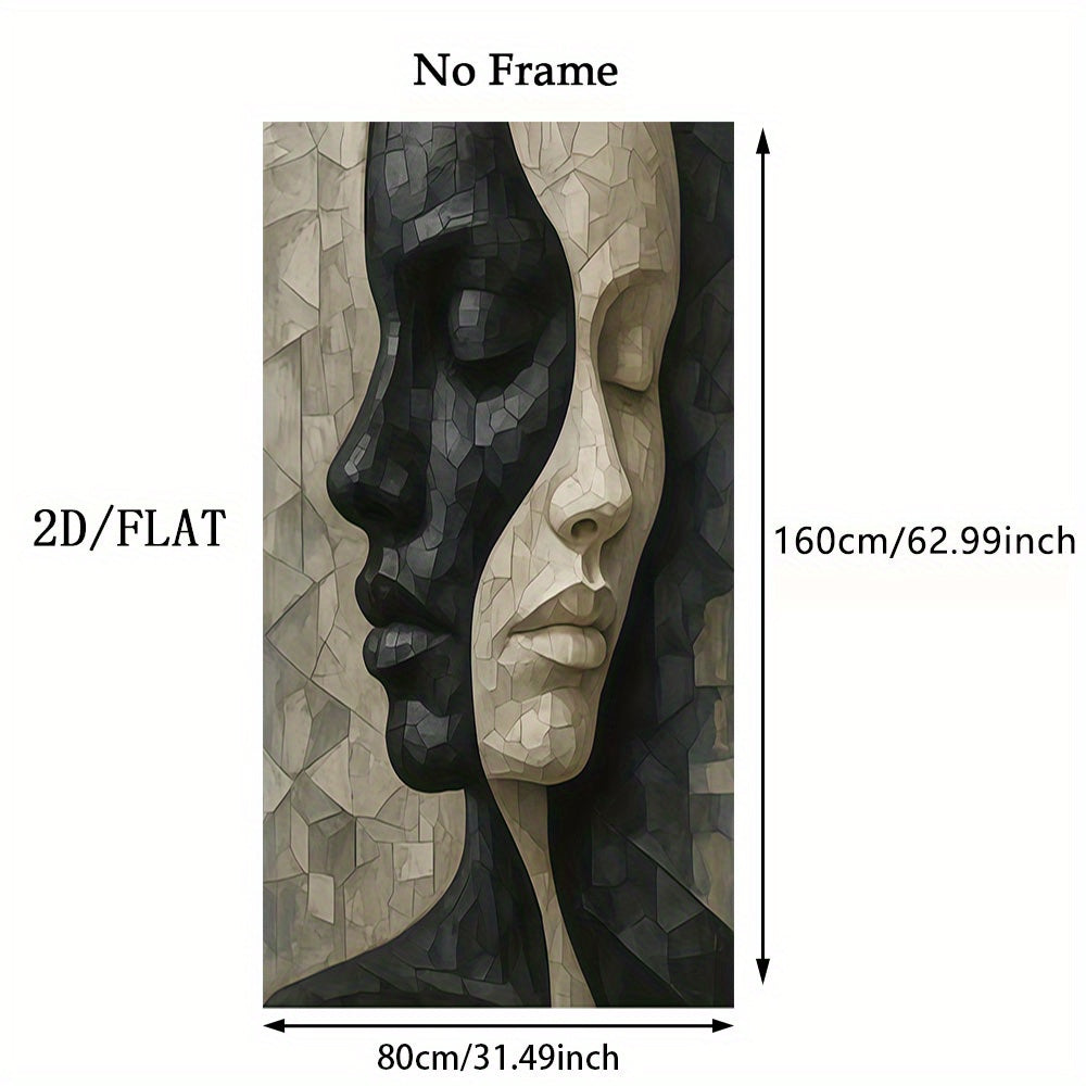 1pc Extra Large Modern Abstract Black and White Face Canvas Wall Art - Minimalist Beige, Brown, Gray, Black  White  Light Gray - Frameless Contemporary Painting for Living Room, Bedroom, Home Office Decor - Large Statement Pi
