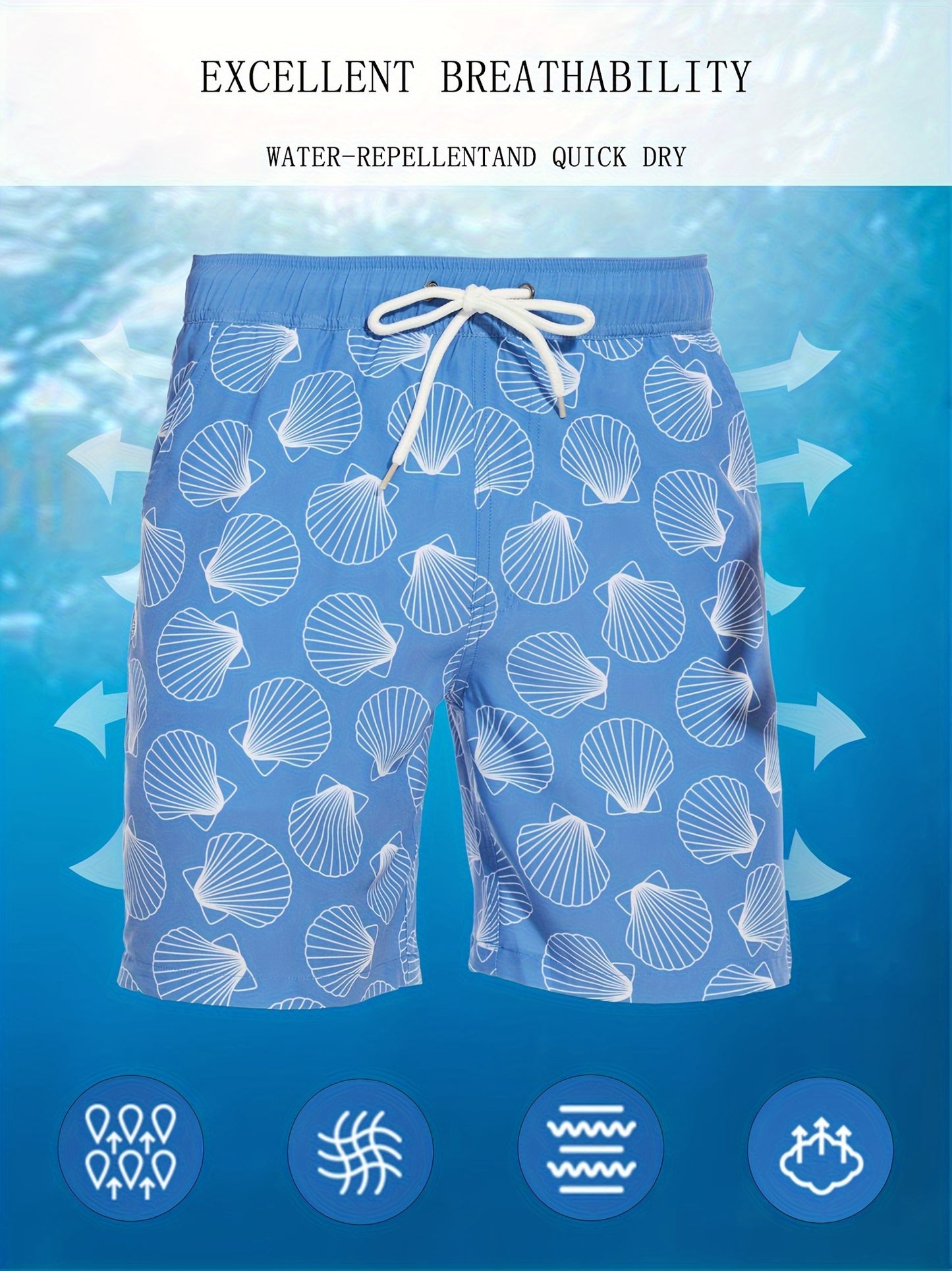 Men's Quick-Dry Beach Shorts with Tropical Palm Tree & Palm Leaf Print - Breathable Stretch Fabric for Summer, Outdoor, Hiking, Swimming - Machine Washable Casual Athletic Shorts, Outdoor Activewear, Summer Shorts