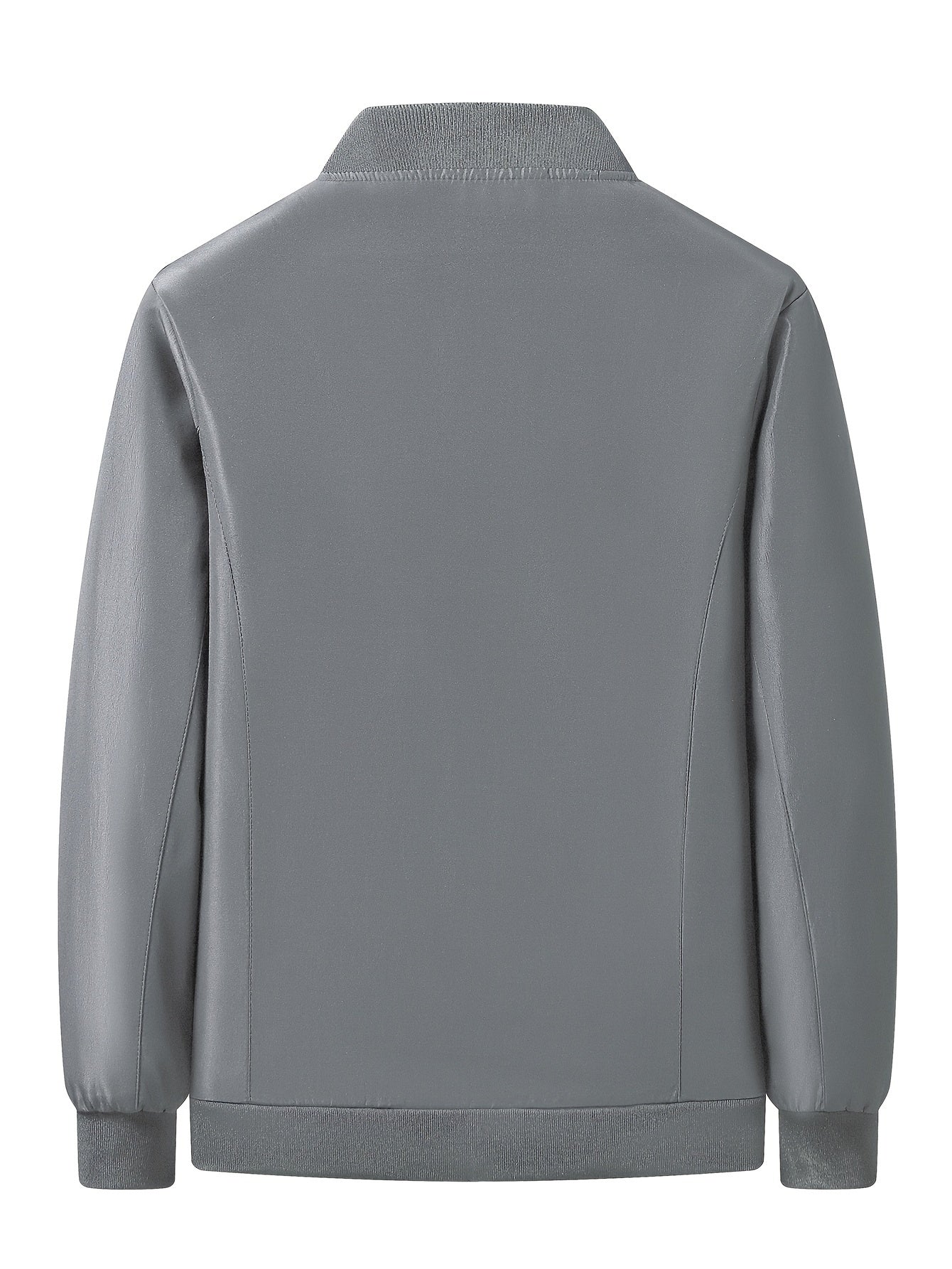 Men's Winter Insulated Full-Zip Jacket with Fleece Lining - Grey Casual Baseball Collar Coat, Zippered Pockets & Polyester Shell for Cold Weather, Outdoor & Everyday Use - Hand Washable (No Dry Clean)