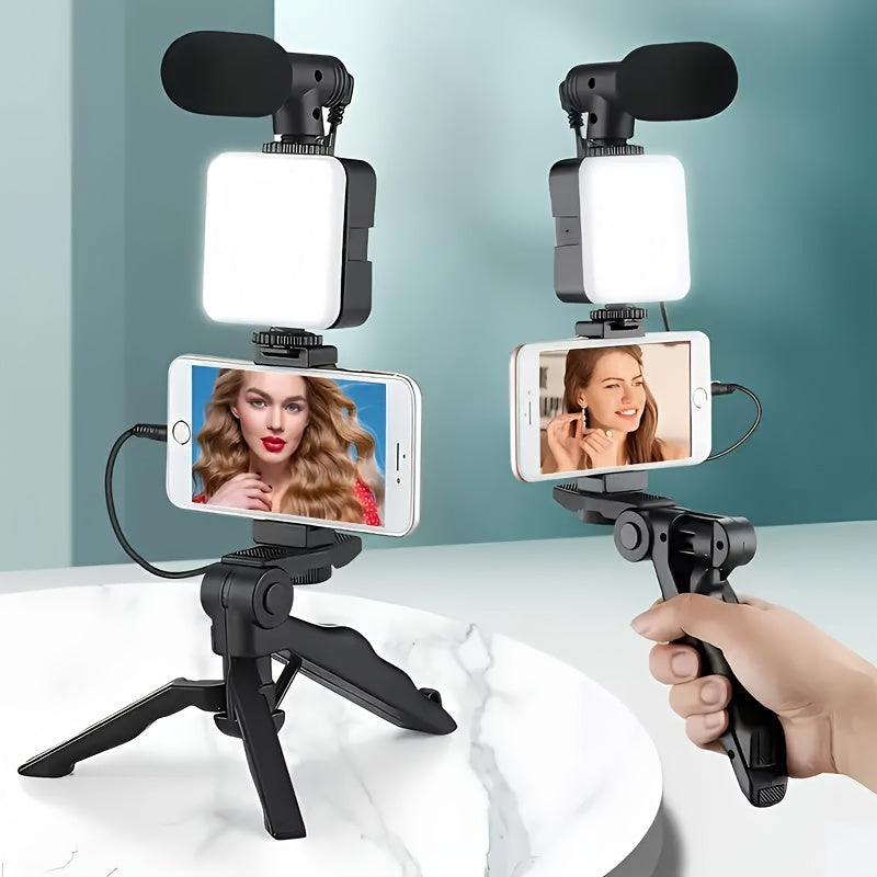 Professional Selfie Stick Light Kit with Tripod-like Stabilizer, 5-in-1 Phone Camera Stand & LED Ring Light, Portable /Smartphone Compatible for Live Streaming, Vlogging, YouTube, Interviews - Compatible with iPhone/ (No Batt