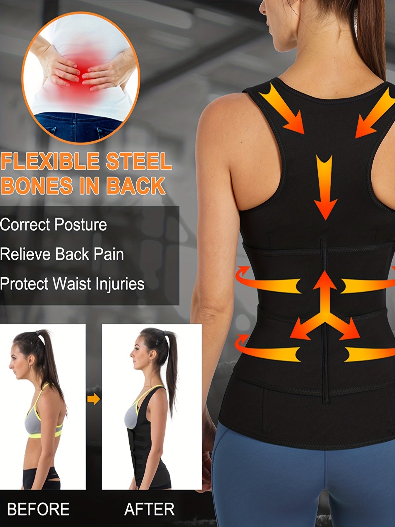 2-in-1 Sweat Sauna Sports Tank Tops, Waist Training Weight Loss Workout Exercise Sports Tops, Women's Activewear