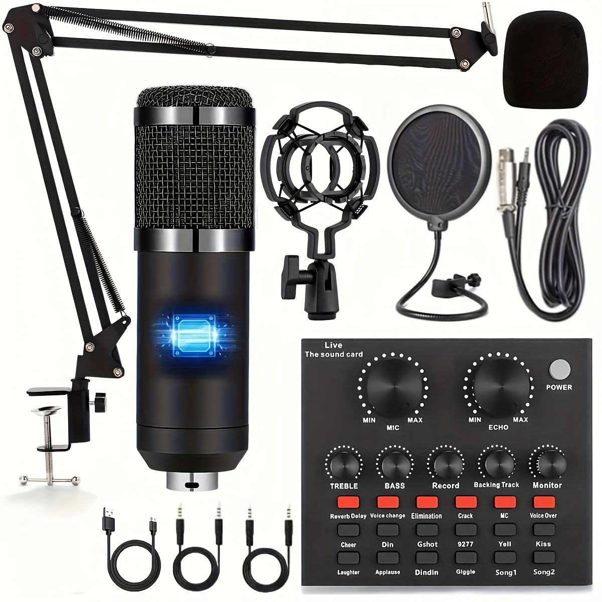 Podcast Equipment Bundle, with BM800 Podcast Microphone And V8 Sound Card, Voice Changer - Audio Interface -Perfect for Recording, Singing, Streaming And Gaming, Microphone for Podcast, Microphone Podcast, Compact Setup, Reli