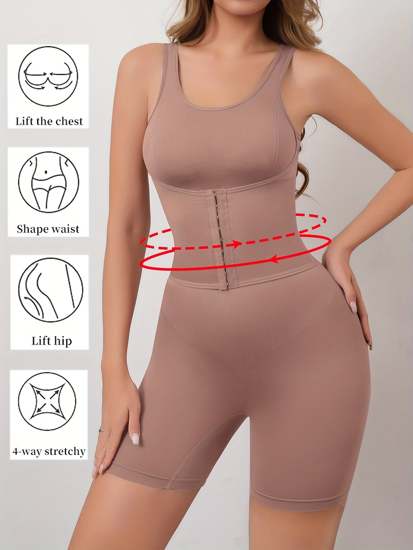 Women's Full-Body Tummy Control Bodysuit - Double-Layer High Compression Shaping Suit with Butt Lift & Waist, Smooth Curves Instantly, Brown/Black/Navy/Beige, Hand Washable One-Piece for Postpartum &