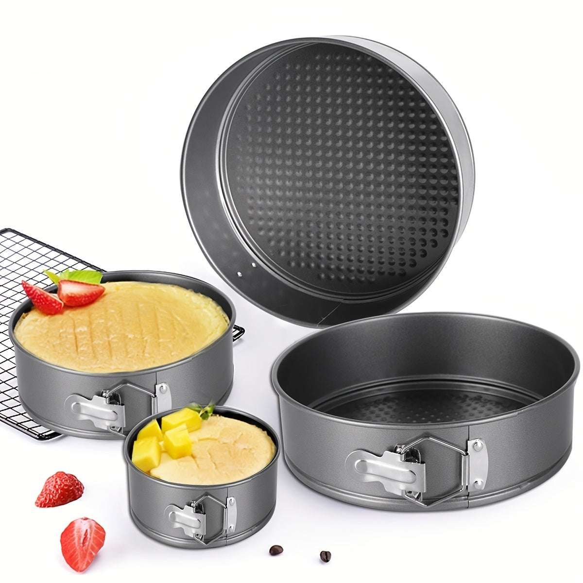 4pcs, Springform Cake Pans, Loose Bottom Baking Cake Molds, Removable Bottom Non-Stick Baking Pans, Oven Accessories, Baking Tools, Kitchen Gadgets, Kitchen Accessories, Home Kitchen Items
