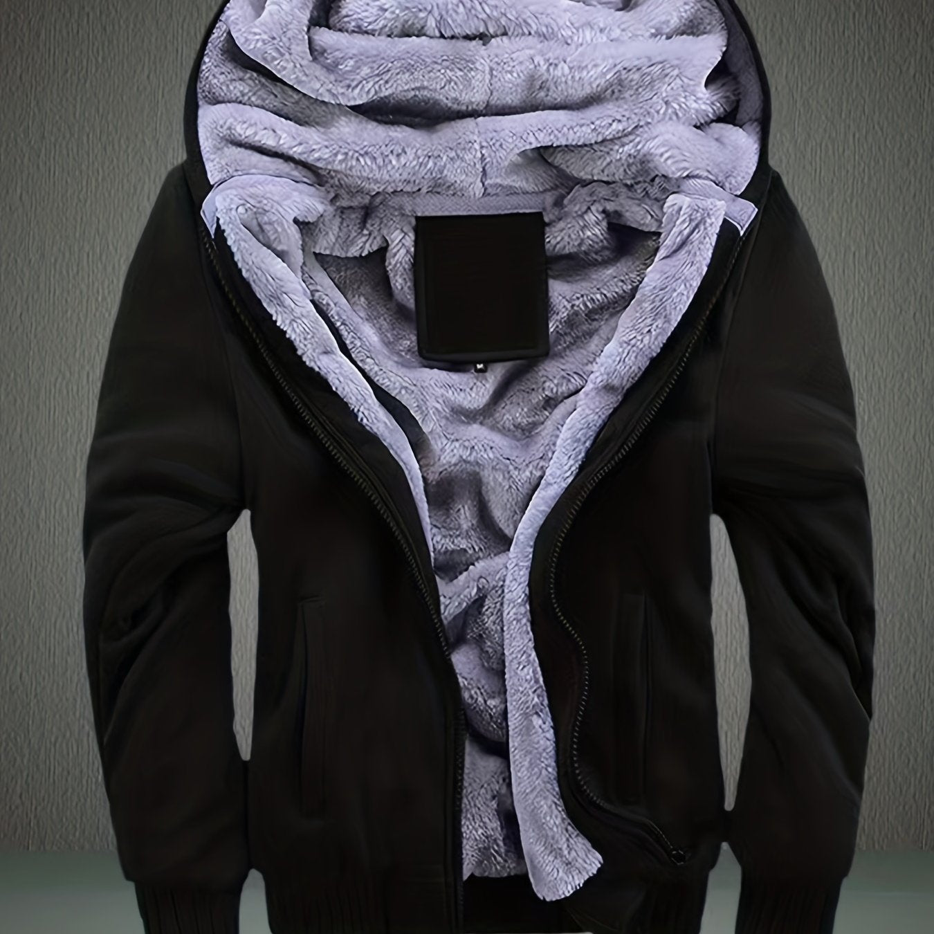 Men's Warm Fleece Hooded Jacket Coat, Warm Thick Zip Up Hoodie For Fall Winter