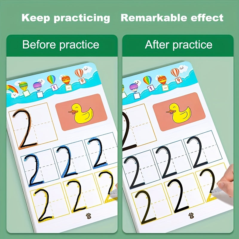 128-Page Reusable Magic Writing Practice Workbook Set - Full Brain Development & Writing Skills for, to Grade 1 Curriculum with Eraser & Answer Key-like Pages, Interactive Learning for Chinese/English Phonics, Math & ABCs (Gi