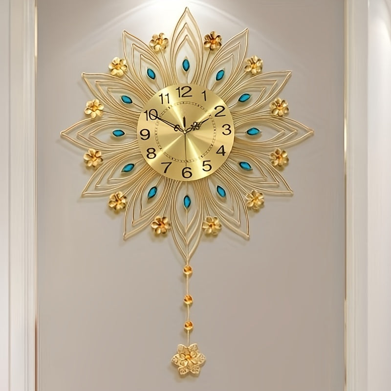 1pc Light Luxury Wall Clock, Fashion Living Room Hanging Wall Creative Clock, Golden European Clock Bedroom Decoration, Aesthetic Room Decor, Thanksgiving Christmas Decor (Without Battery, Bonus Mounting Nail)